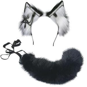 7698 Wolf Ears Tail Set Fox Wolf Headbands Clips Fluffy Cosplay
